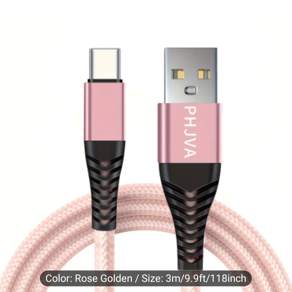 Rose Gold USB-C to USB-A Braided Charging Cable 10 Ft